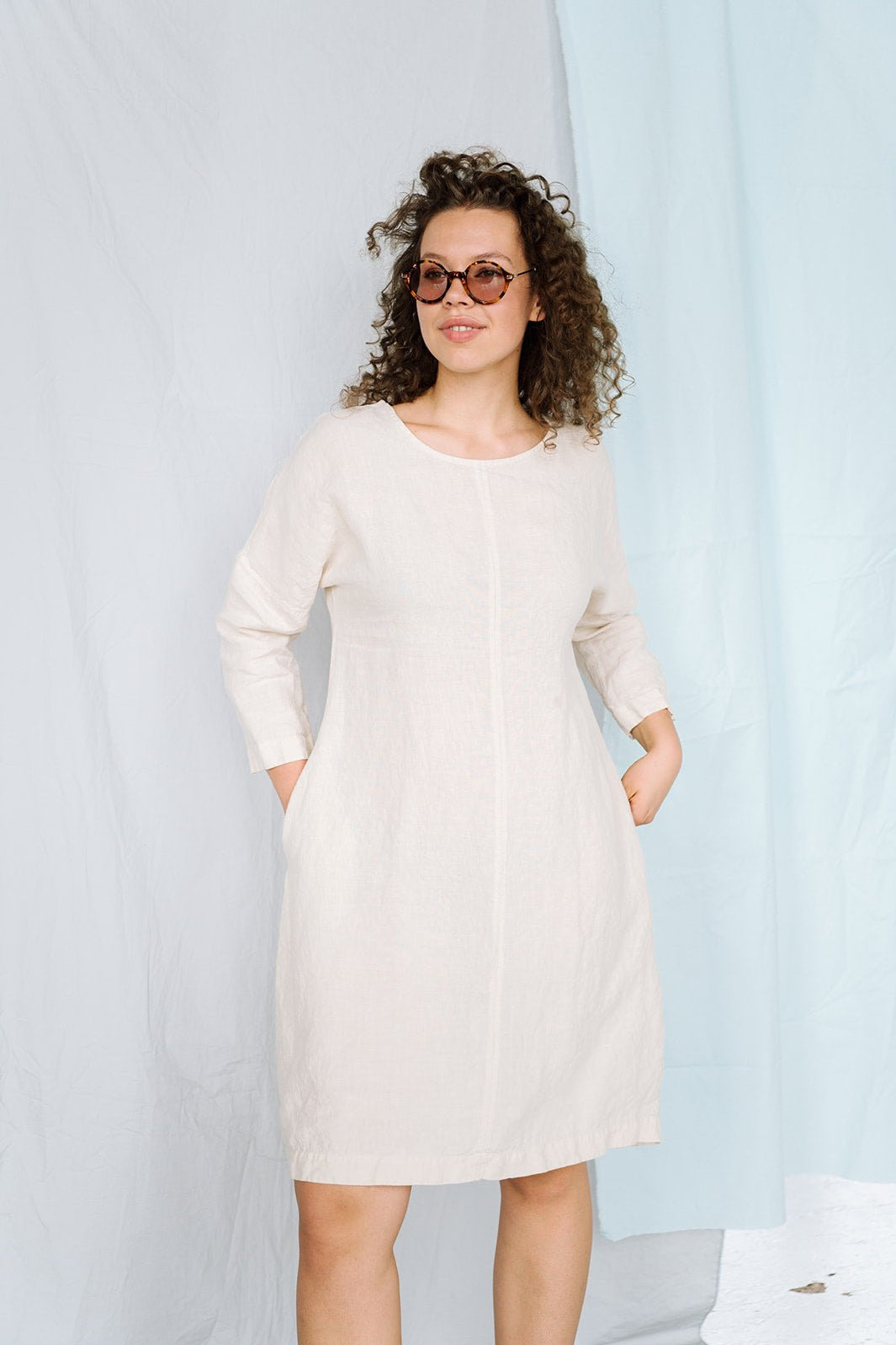 BAY summer linen dress cream - MOO Linen Shop