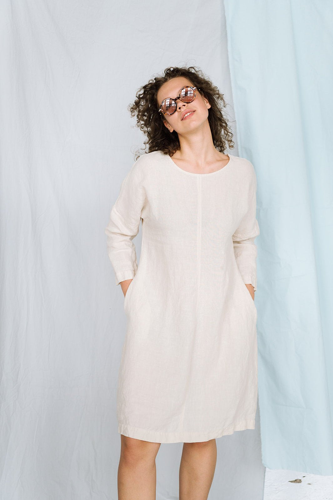BAY summer linen dress cream - MOO Linen Shop