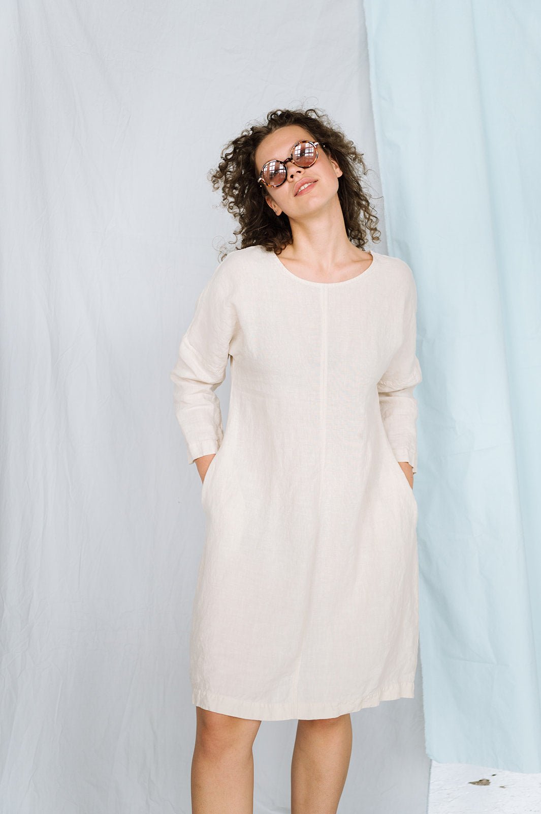 BAY summer linen dress cream - MOO Linen Shop