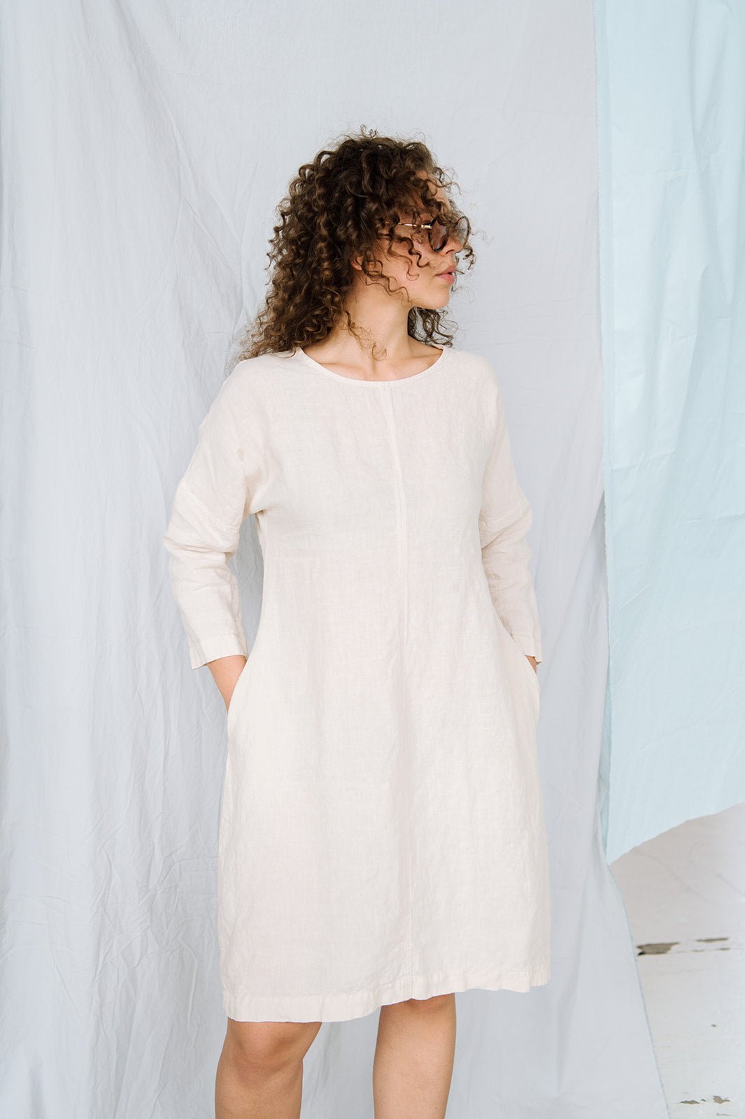 BAY summer linen dress cream - MOO Linen Shop