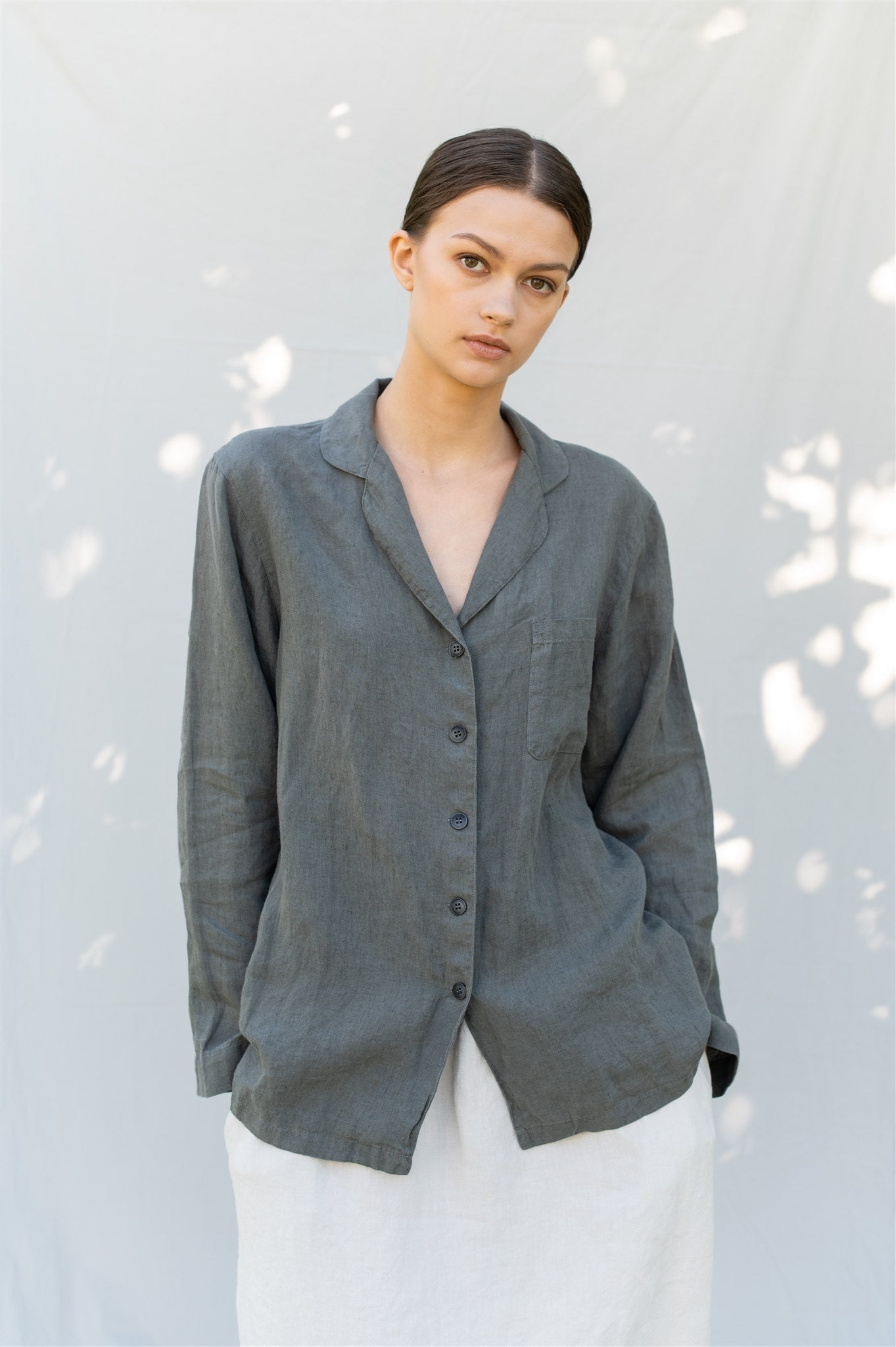 BE YOUNG shirt with pocket grey taupe - MOO Linen Shop