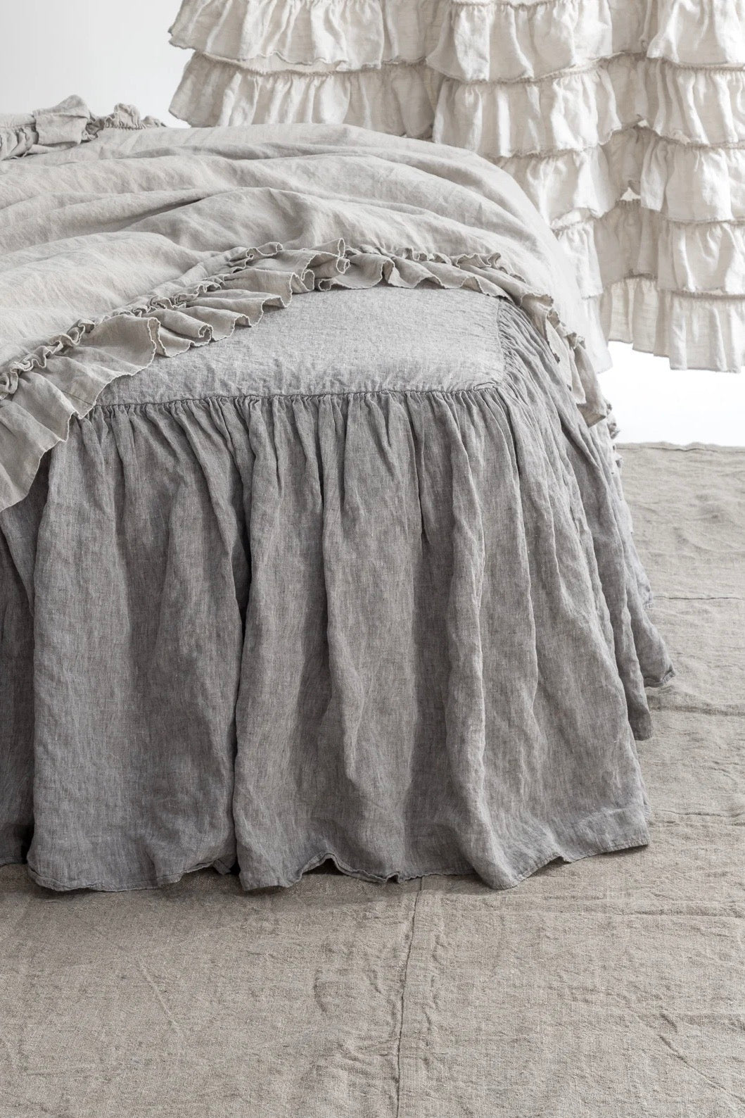 Bed skirt dust ruffle white - MOO Linen Shop