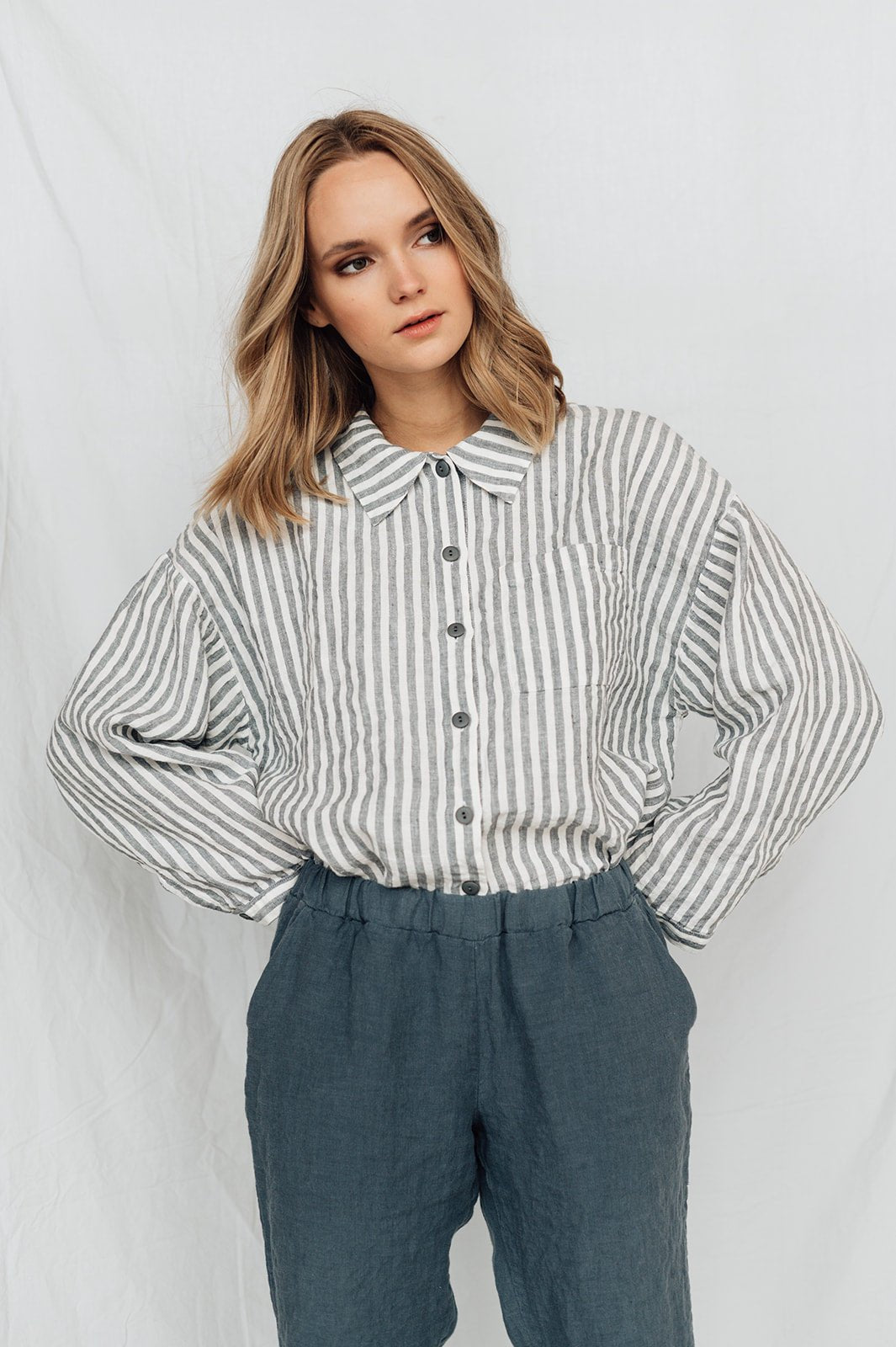 BELLA pants ocean green - MOO Linen Shop