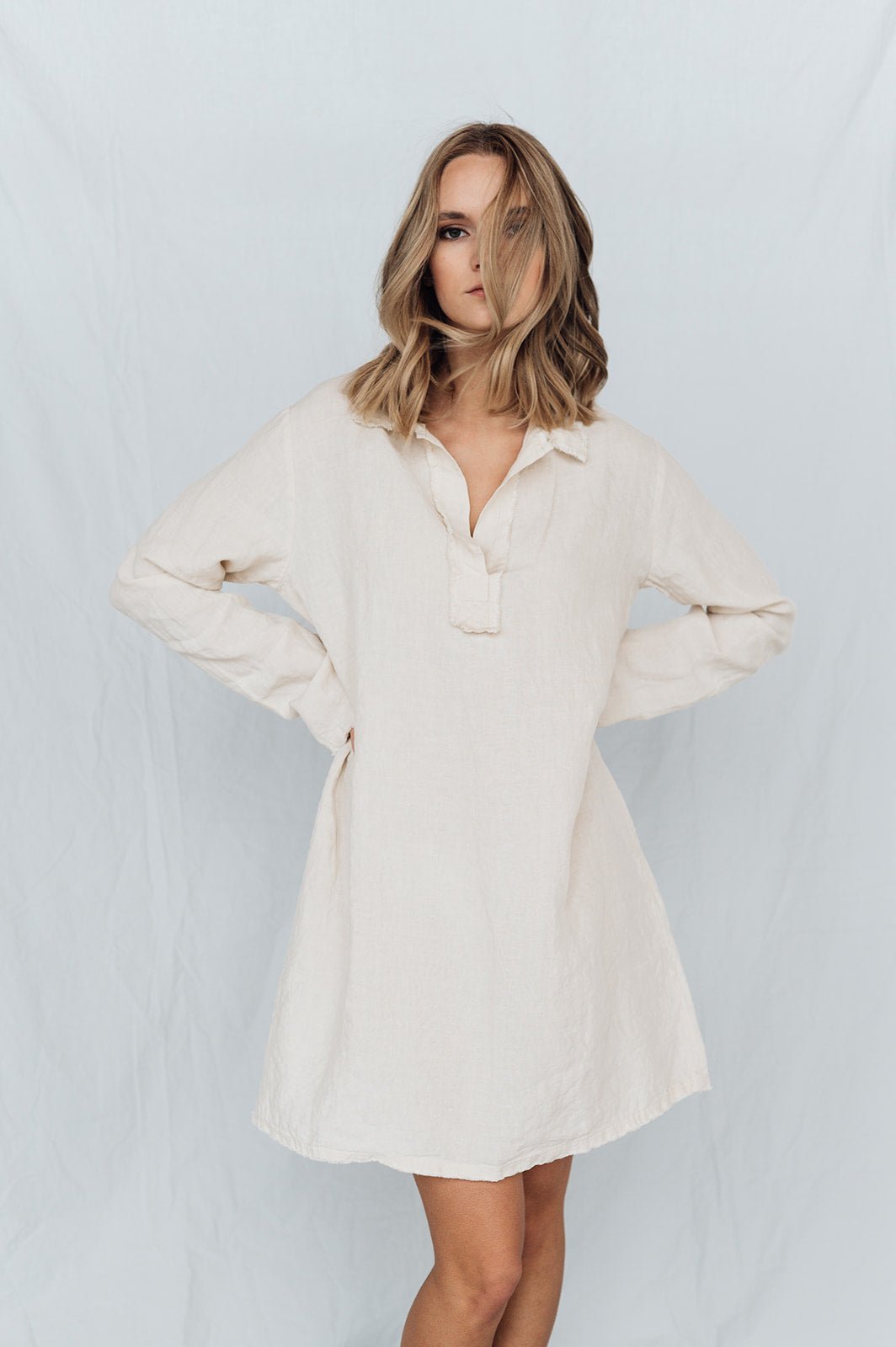 BIANCA tunic dress white - MOO Linen Shop