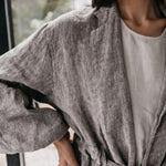 BOO wrap coat with puff sleeves havanna - MOO Linen Shop