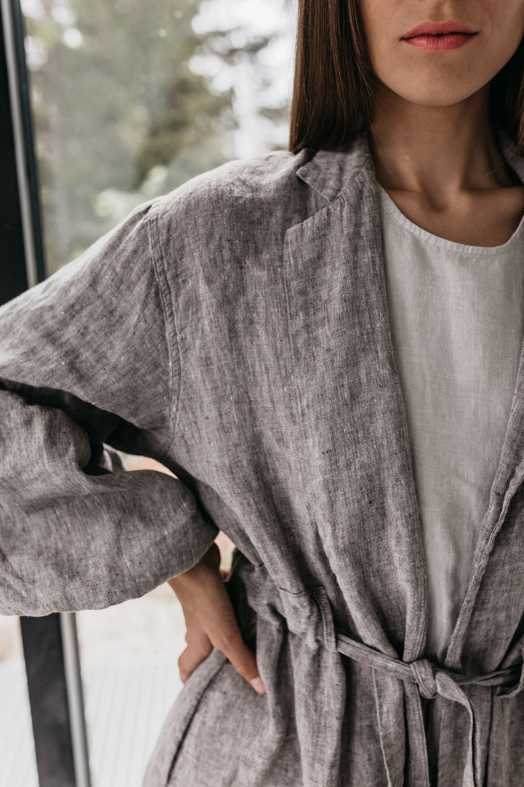 BOO wrap coat with puff sleeves havanna - MOO Linen Shop