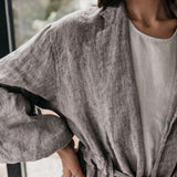 BOO wrap coat with puff sleeves havanna - MOO Linen Shop