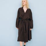 BOO wrap coat with puff sleeves espresso - MOO Linen Shop