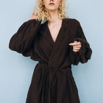BOO wrap coat with puff sleeves espresso - MOO Linen Shop