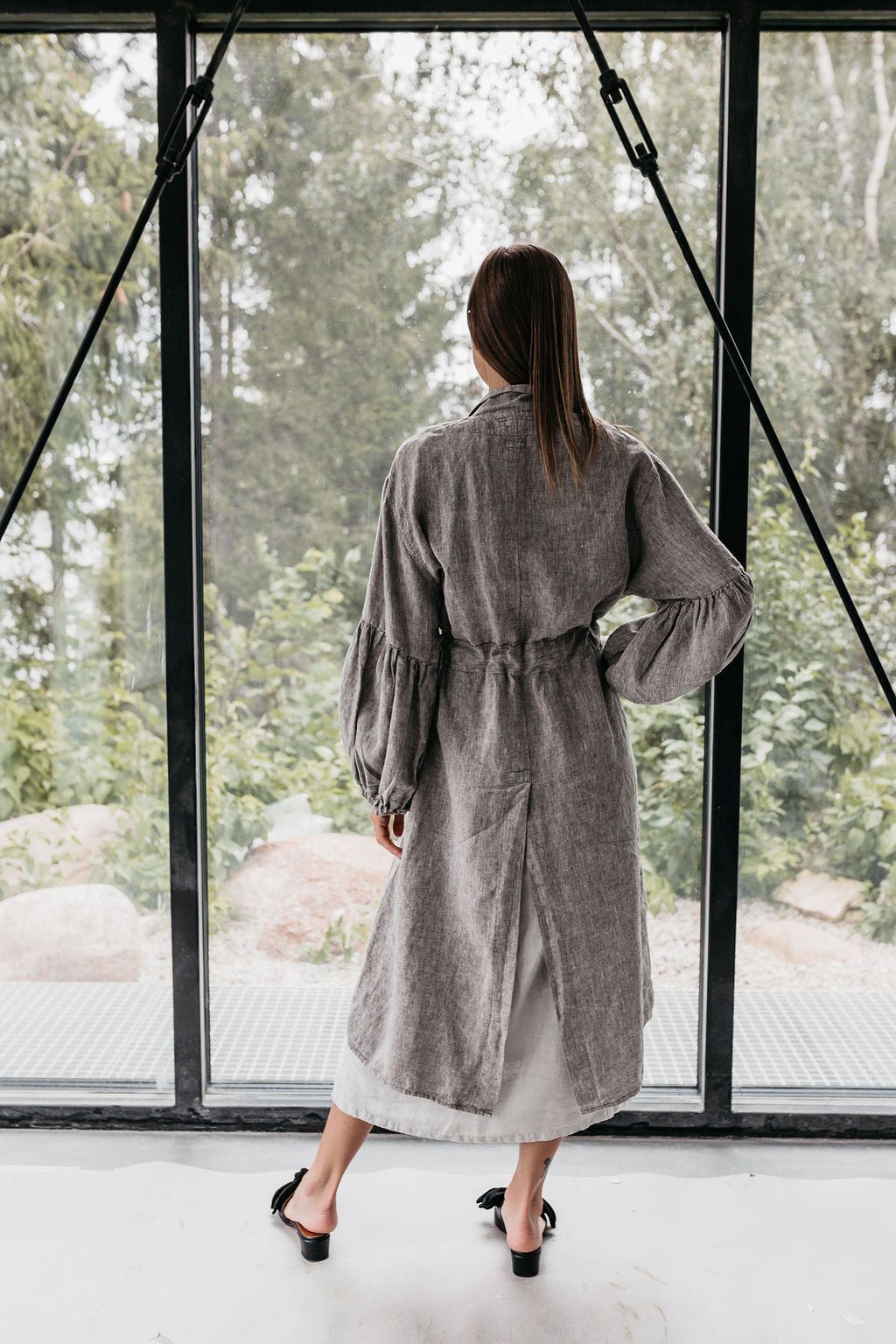 BOO wrap coat with puff sleeves havanna - MOO Linen Shop