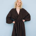BOO wrap coat with puff sleeves espresso - MOO Linen Shop