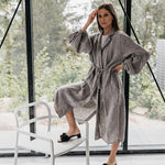 BOO wrap coat with puff sleeves havanna - MOO Linen Shop