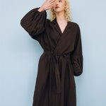 BOO wrap coat with puff sleeves espresso - MOO Linen Shop
