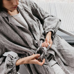 BOO wrap coat with puff sleeves havanna - MOO Linen Shop
