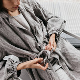 BOO wrap coat with puff sleeves havanna - MOO Linen Shop