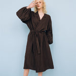 BOO wrap coat with puff sleeves espresso - MOO Linen Shop