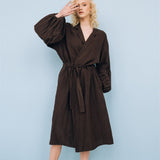 BOO wrap coat with puff sleeves espresso - MOO Linen Shop