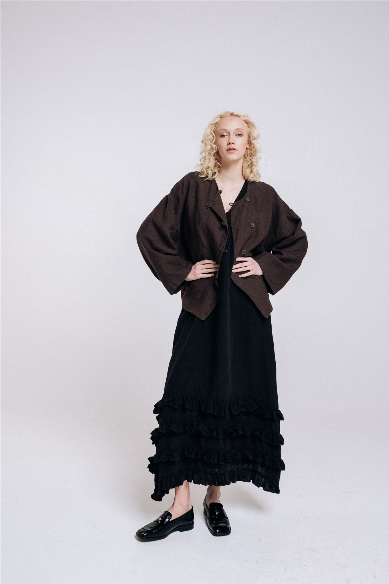 BOXY oversized jacket espresso - MOO Linen Shop