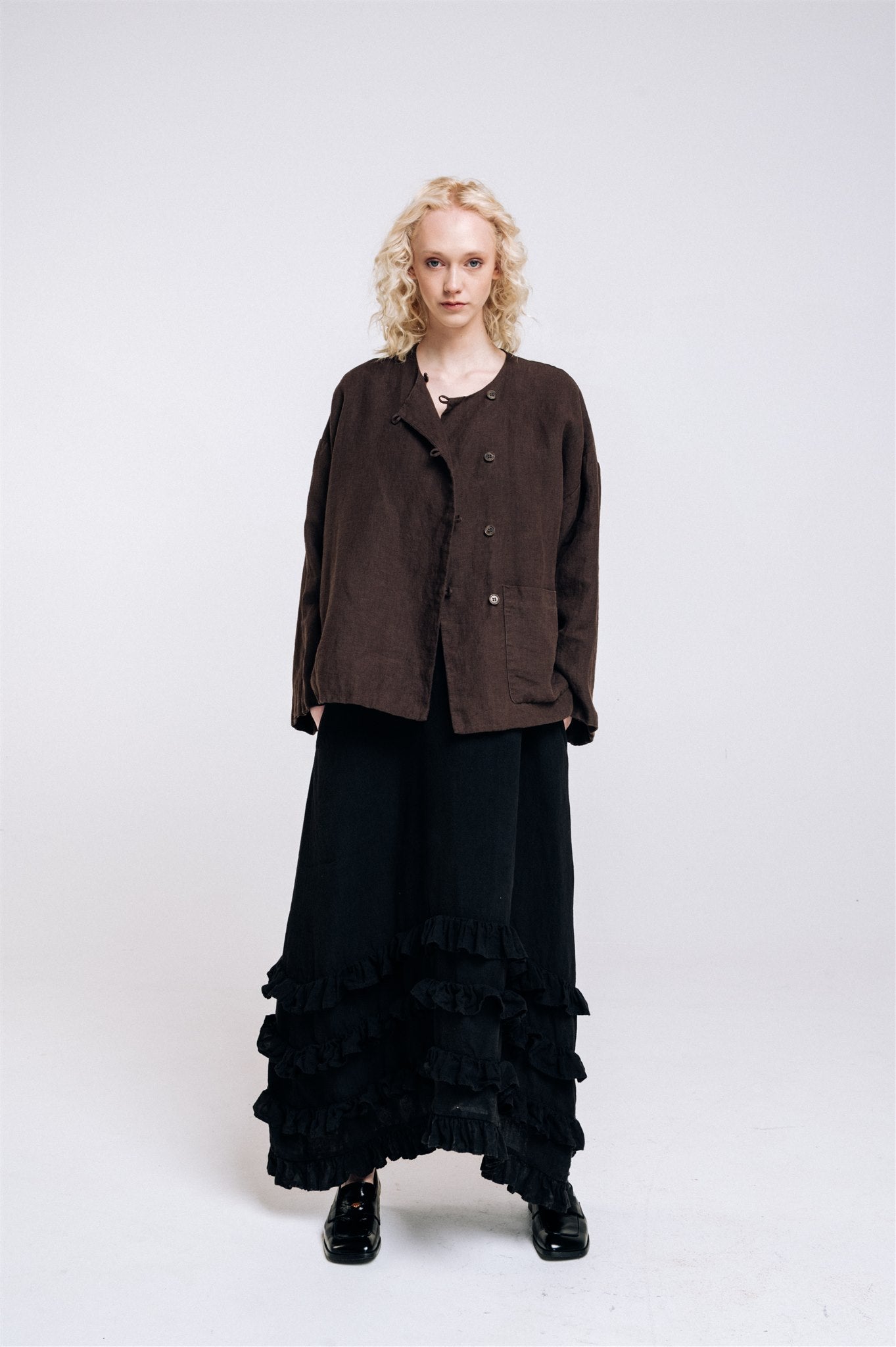 BOXY oversized jacket espresso - MOO Linen Shop