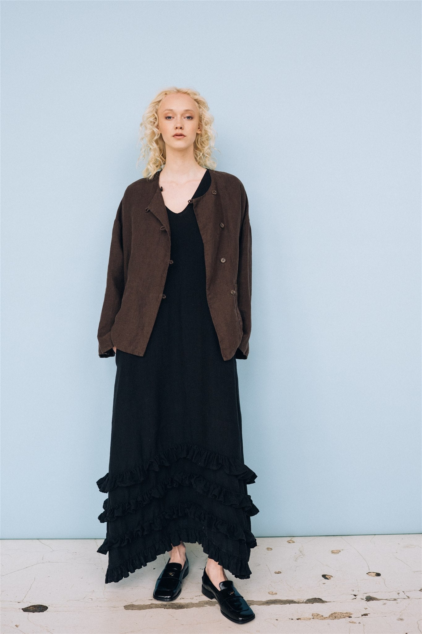 BOXY oversized jacket espresso - MOO Linen Shop