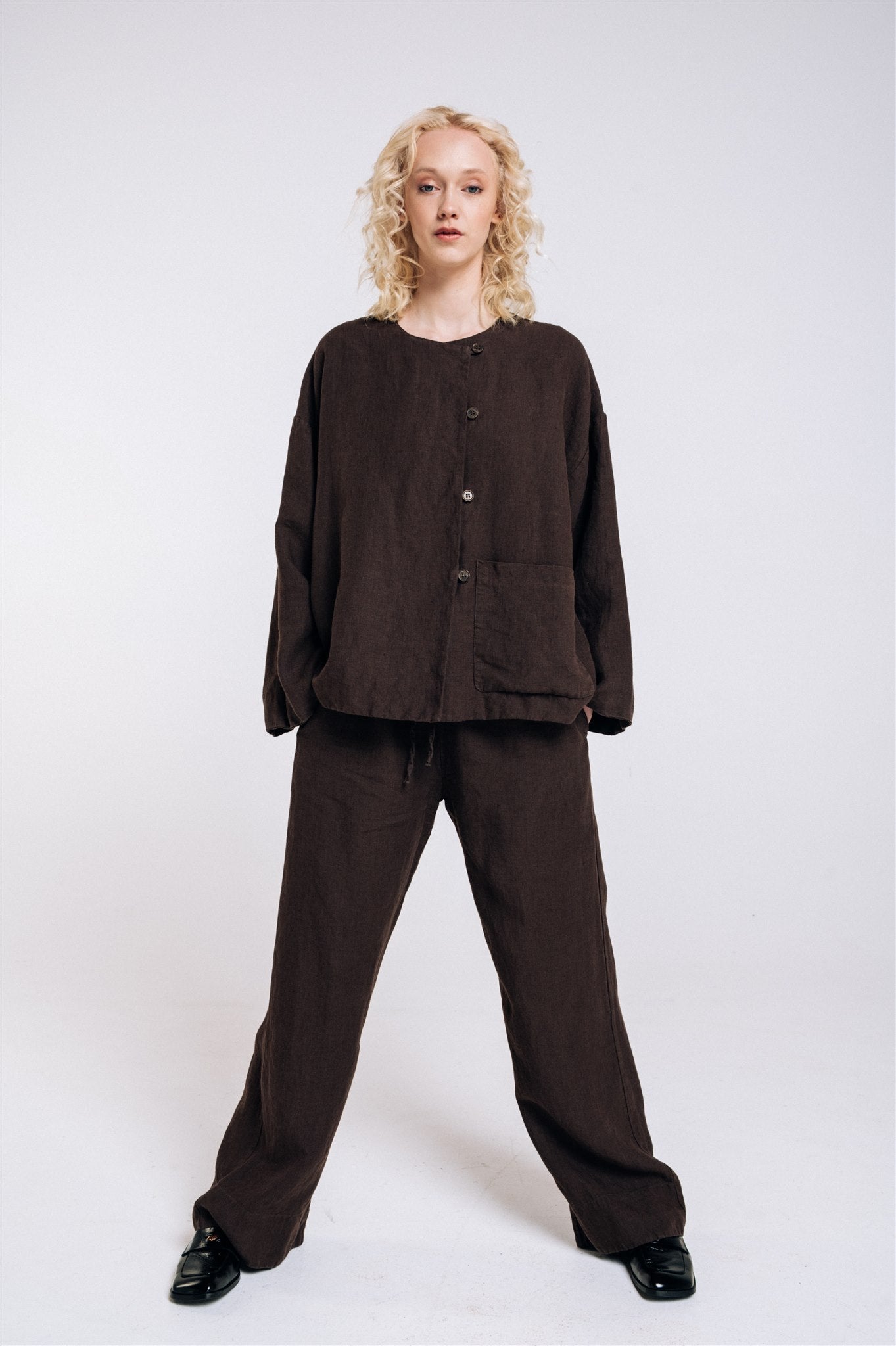 BOXY oversized jacket espresso - MOO Linen Shop
