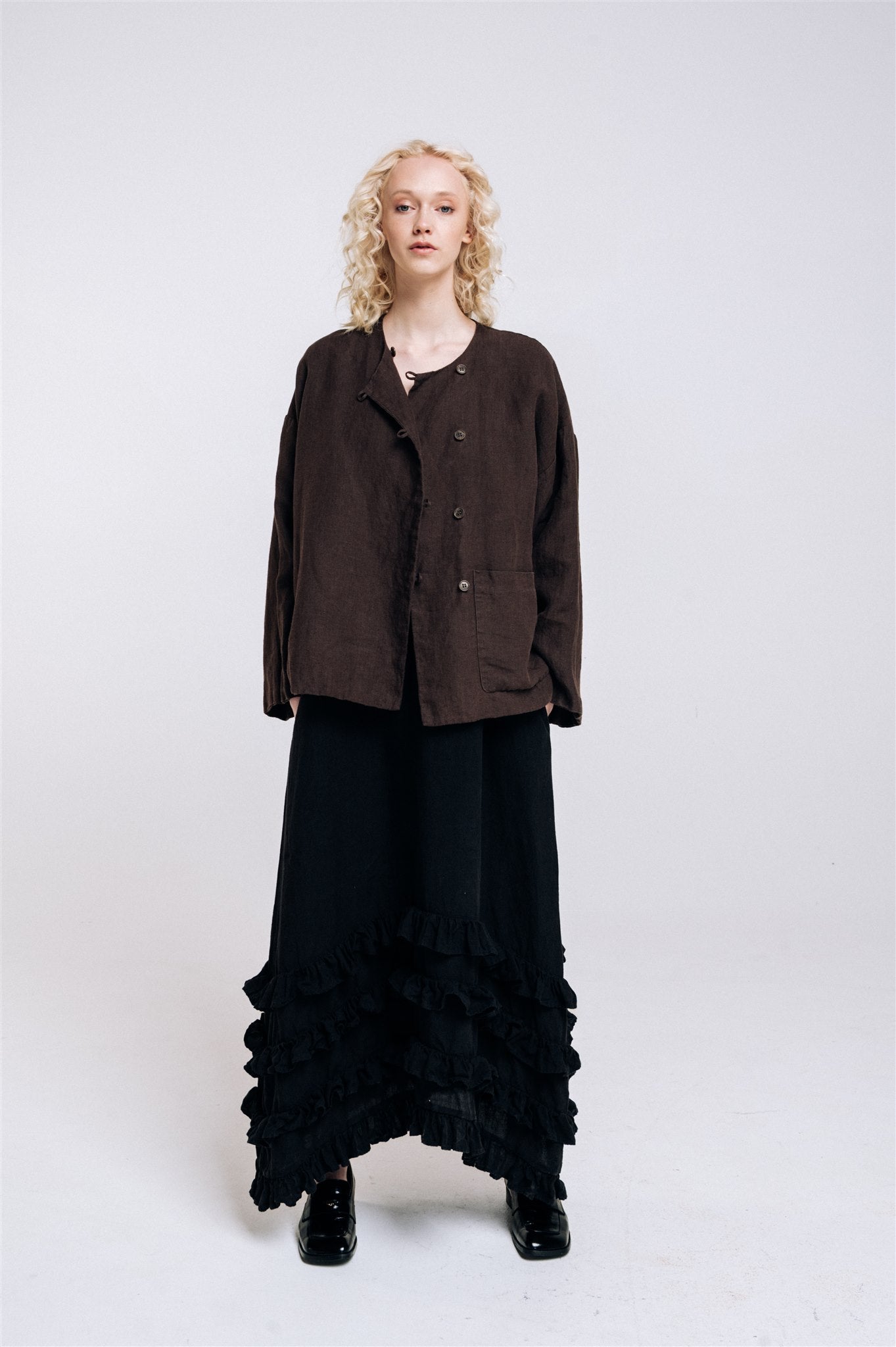 BOXY oversized jacket espresso - MOO Linen Shop