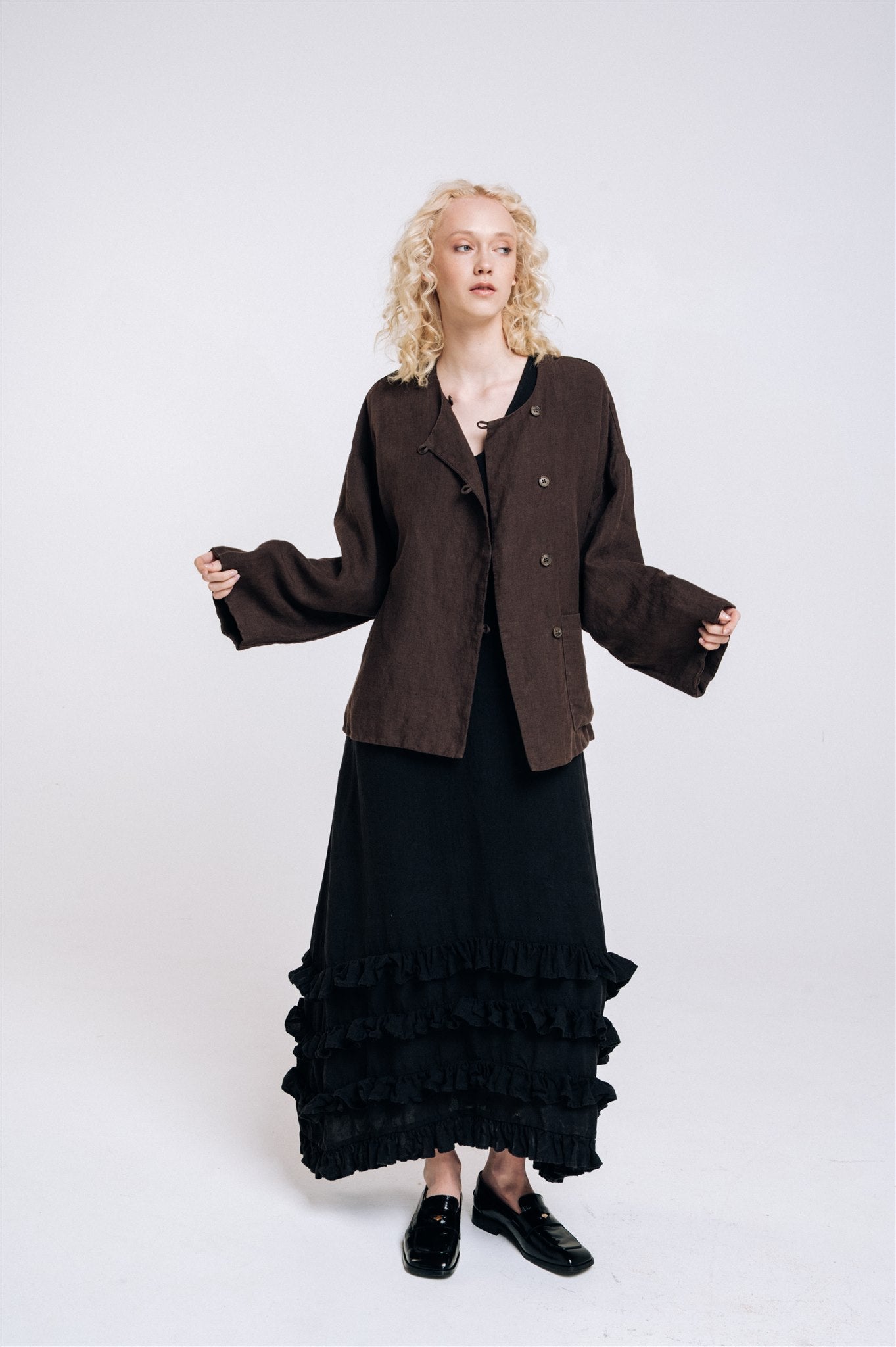 BOXY oversized jacket espresso - MOO Linen Shop