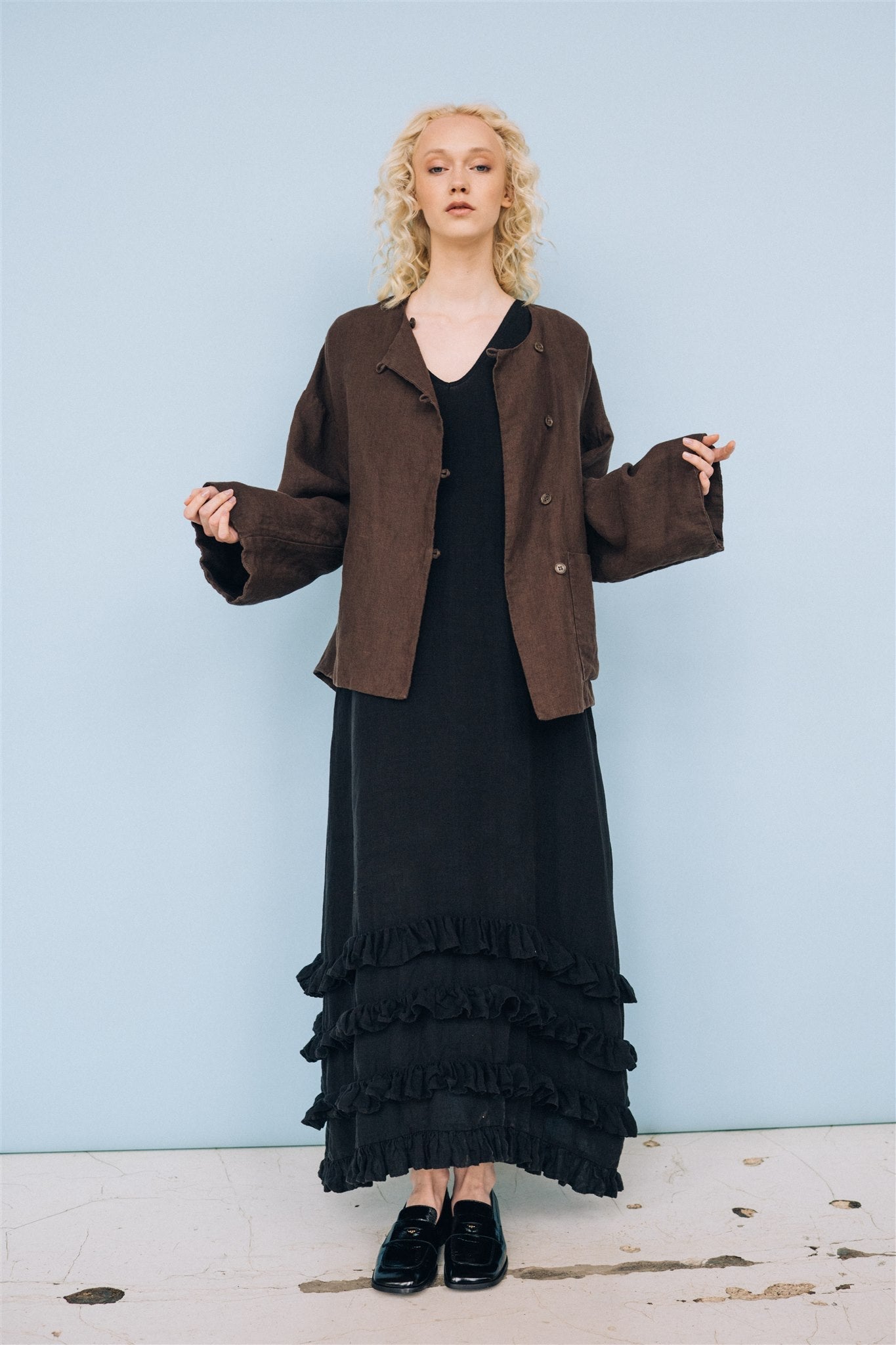 BOXY oversized jacket espresso - MOO Linen Shop