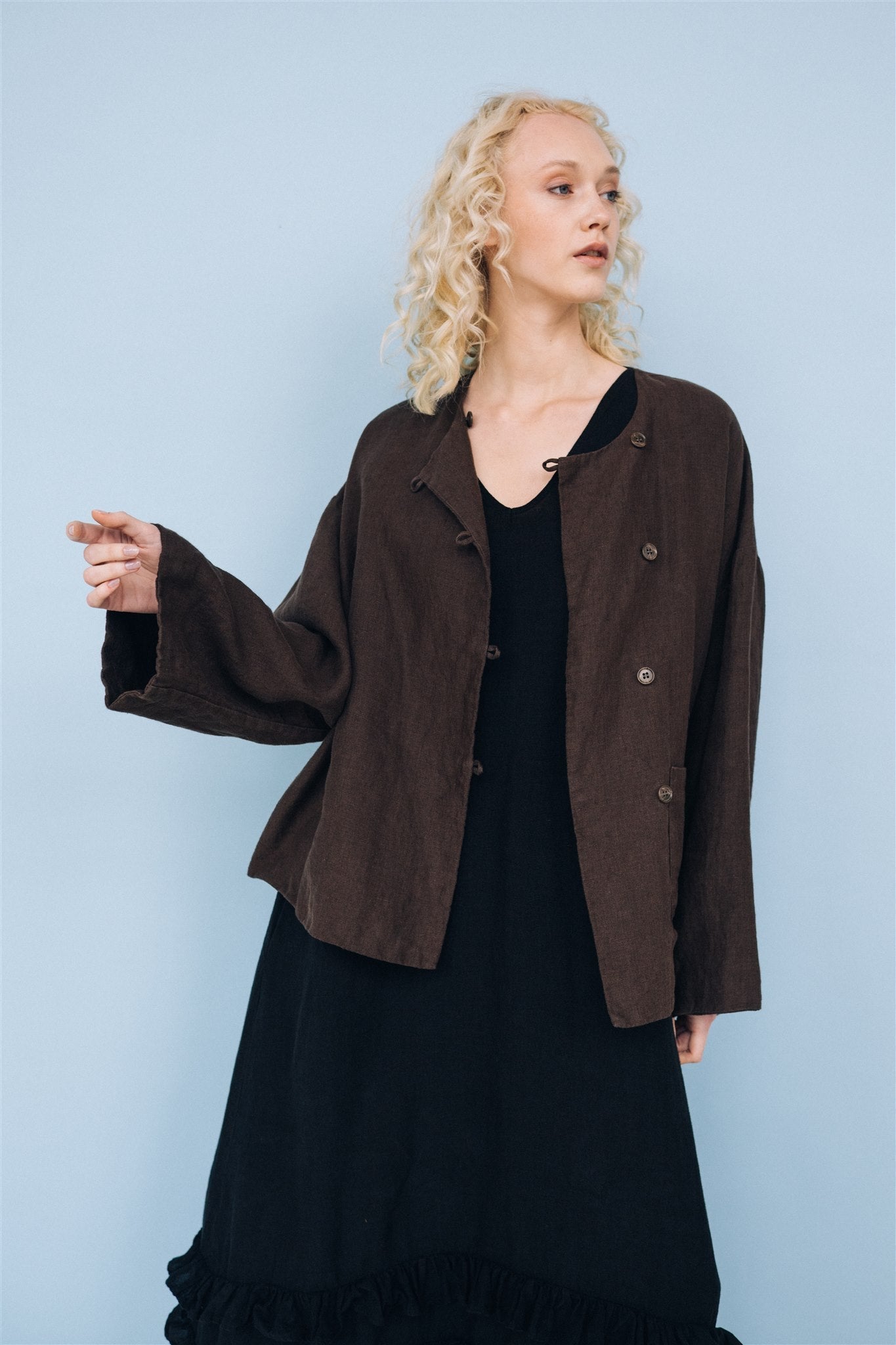 BOXY oversized jacket espresso - MOO Linen Shop