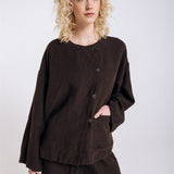 BOXY oversized jacket espresso - MOO Linen Shop
