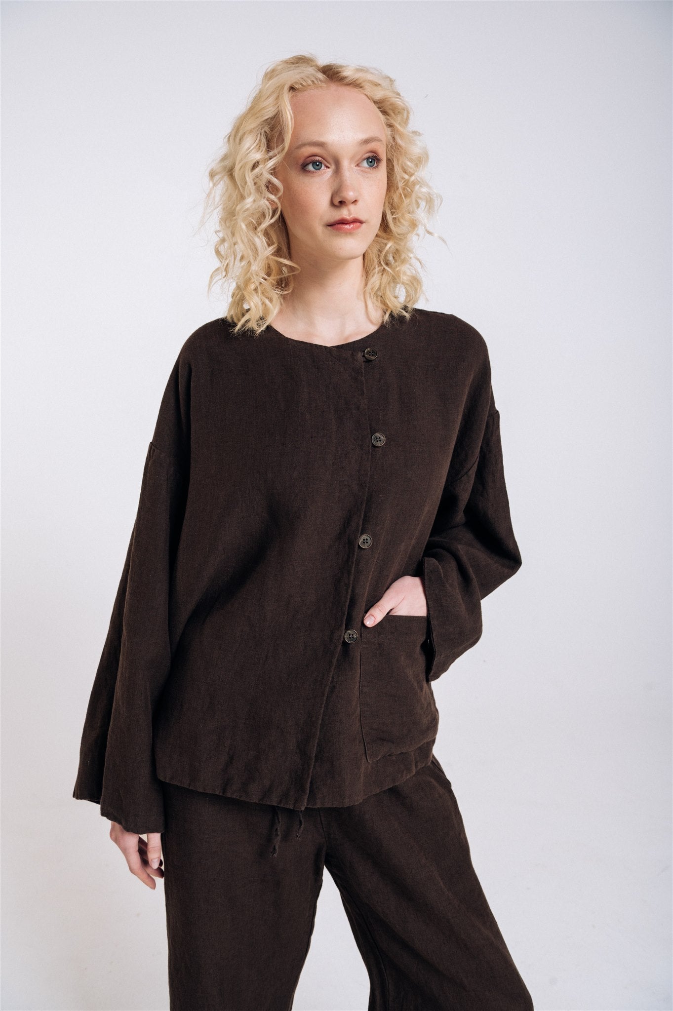 BOXY oversized jacket espresso - MOO Linen Shop