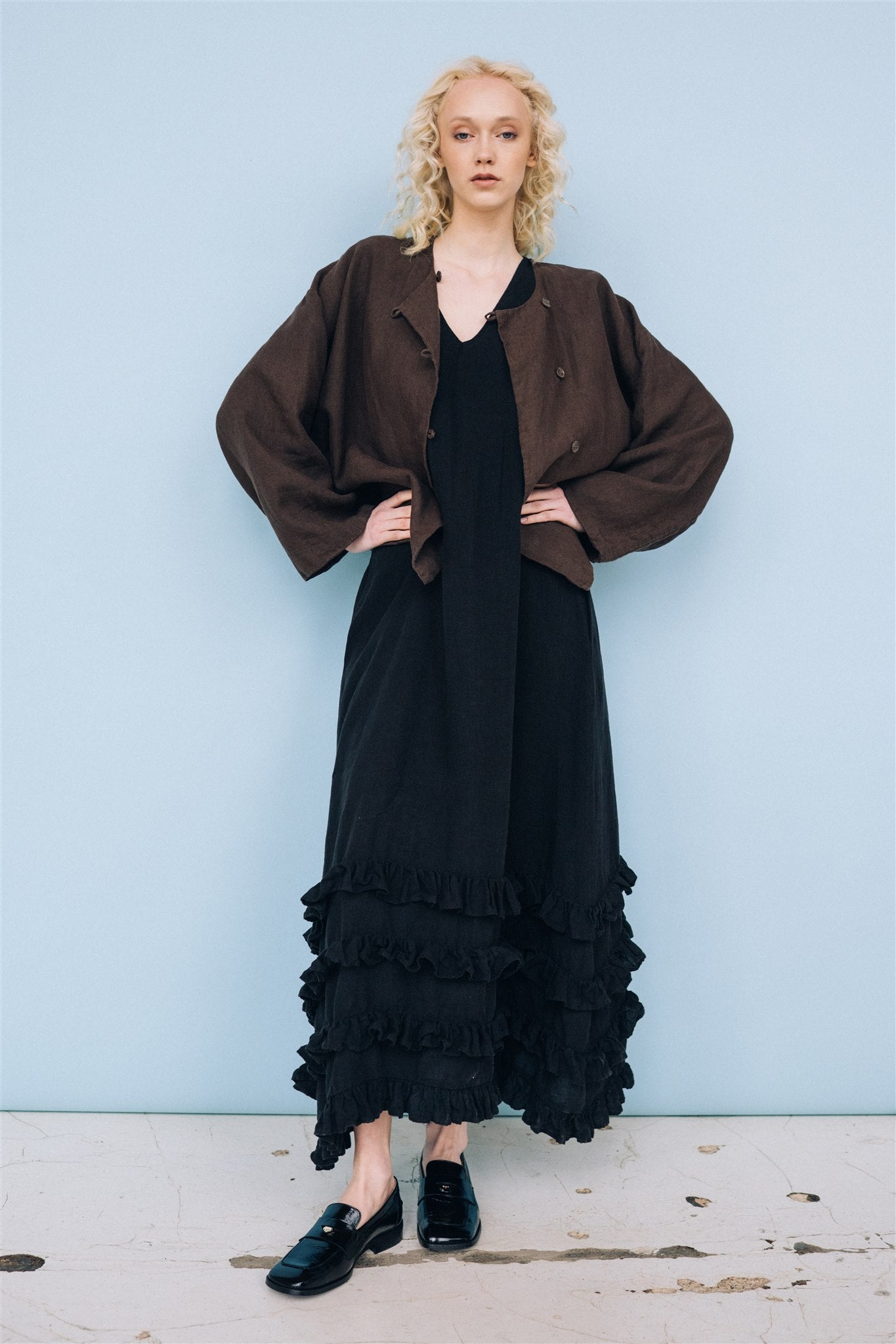 BOXY oversized jacket espresso - MOO Linen Shop