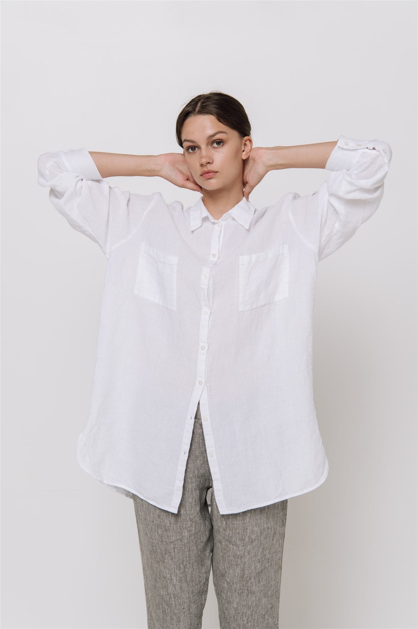 BOYFRIEND oversize linen shirt natural linen - MOO Linen Shop