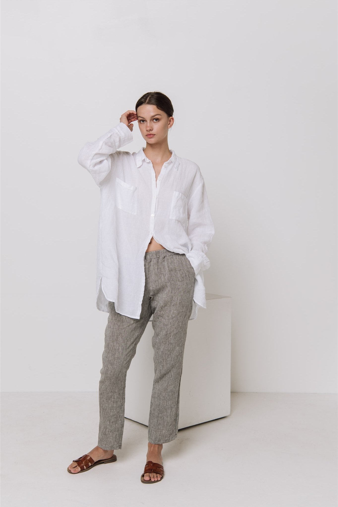 BOYFRIEND oversize linen shirt natural linen - MOO Linen Shop