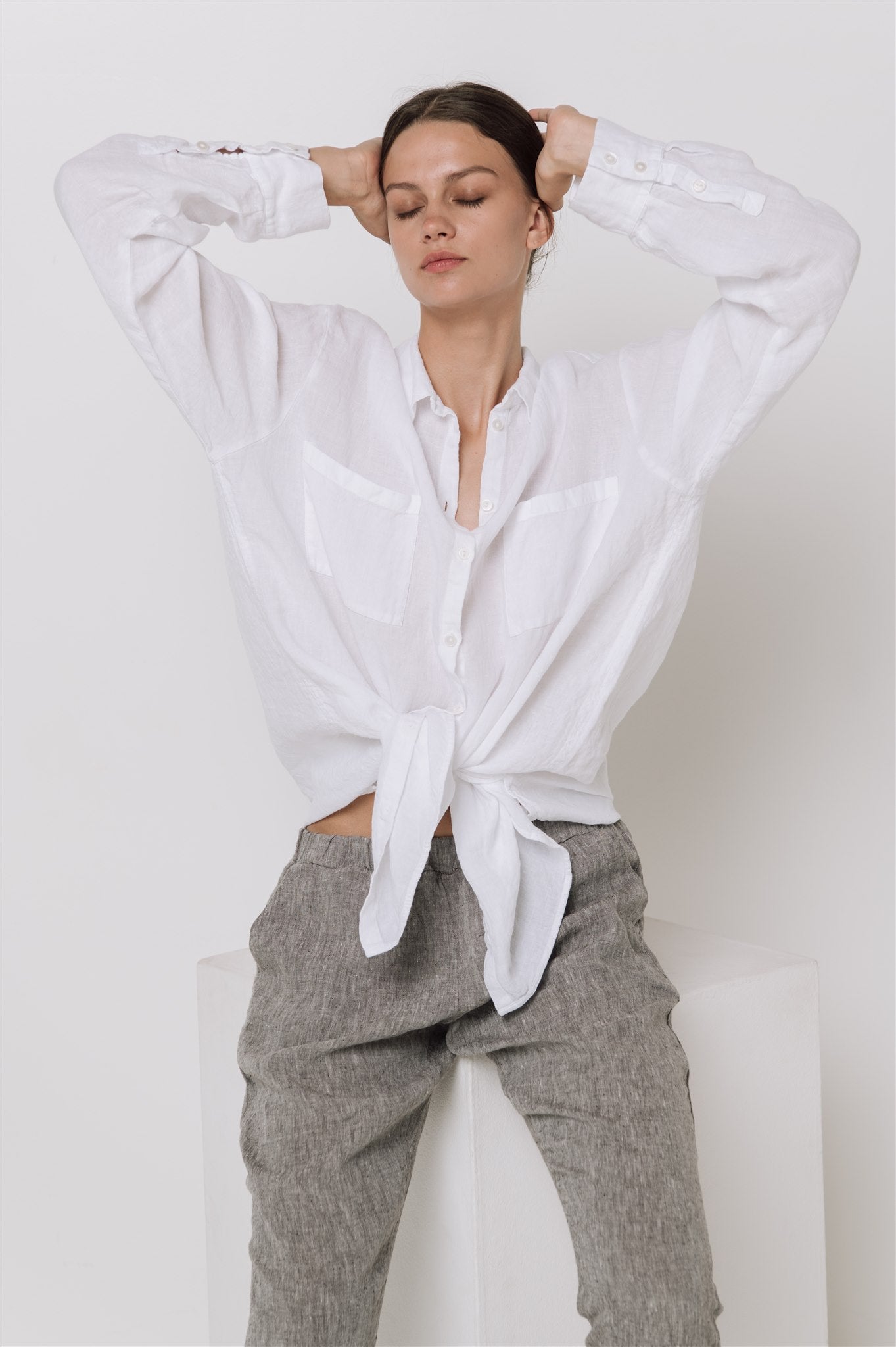 BOYFRIEND oversize linen shirt natural linen - MOO Linen Shop
