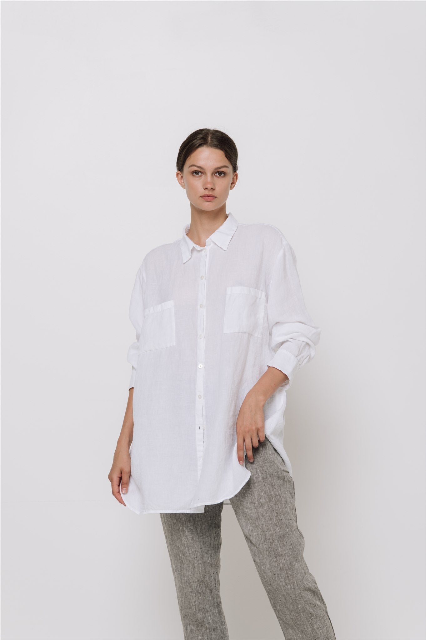 BOYFRIEND oversize linen shirt natural linen - MOO Linen Shop
