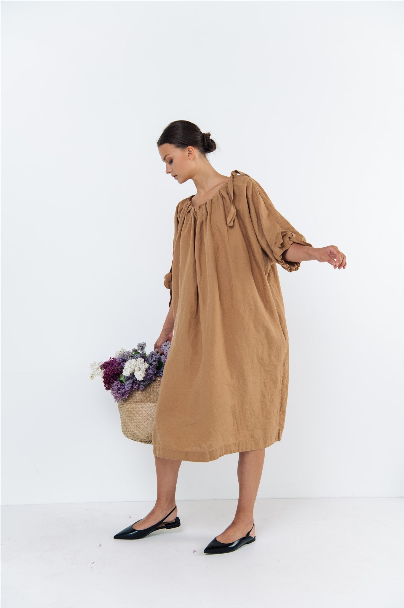 CAMEL tunic dress white - MOO Linen Shop