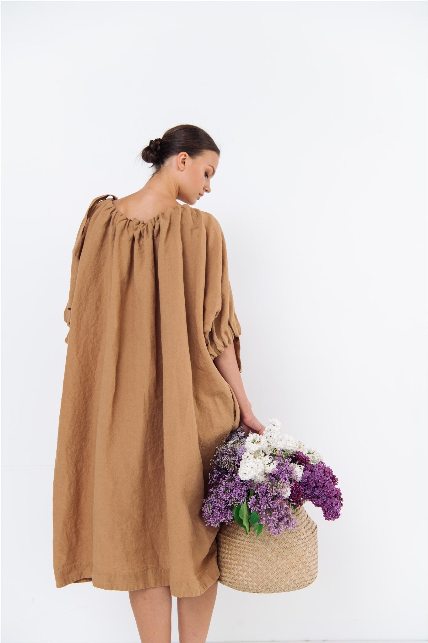 CAMEL tunic dress white - MOO Linen Shop