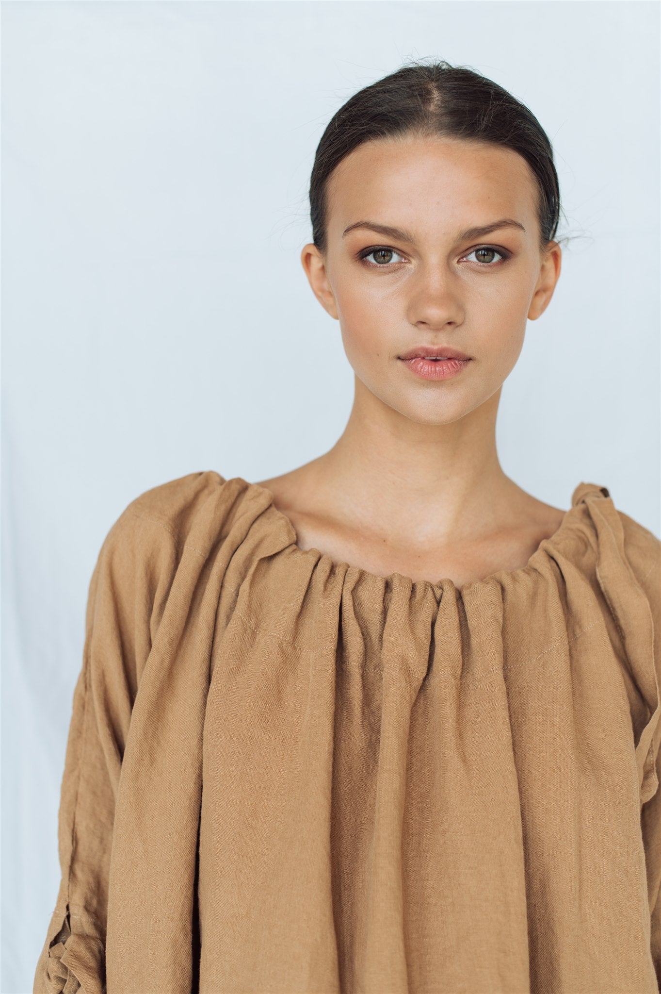 CAMEL tunic dress white - MOO Linen Shop