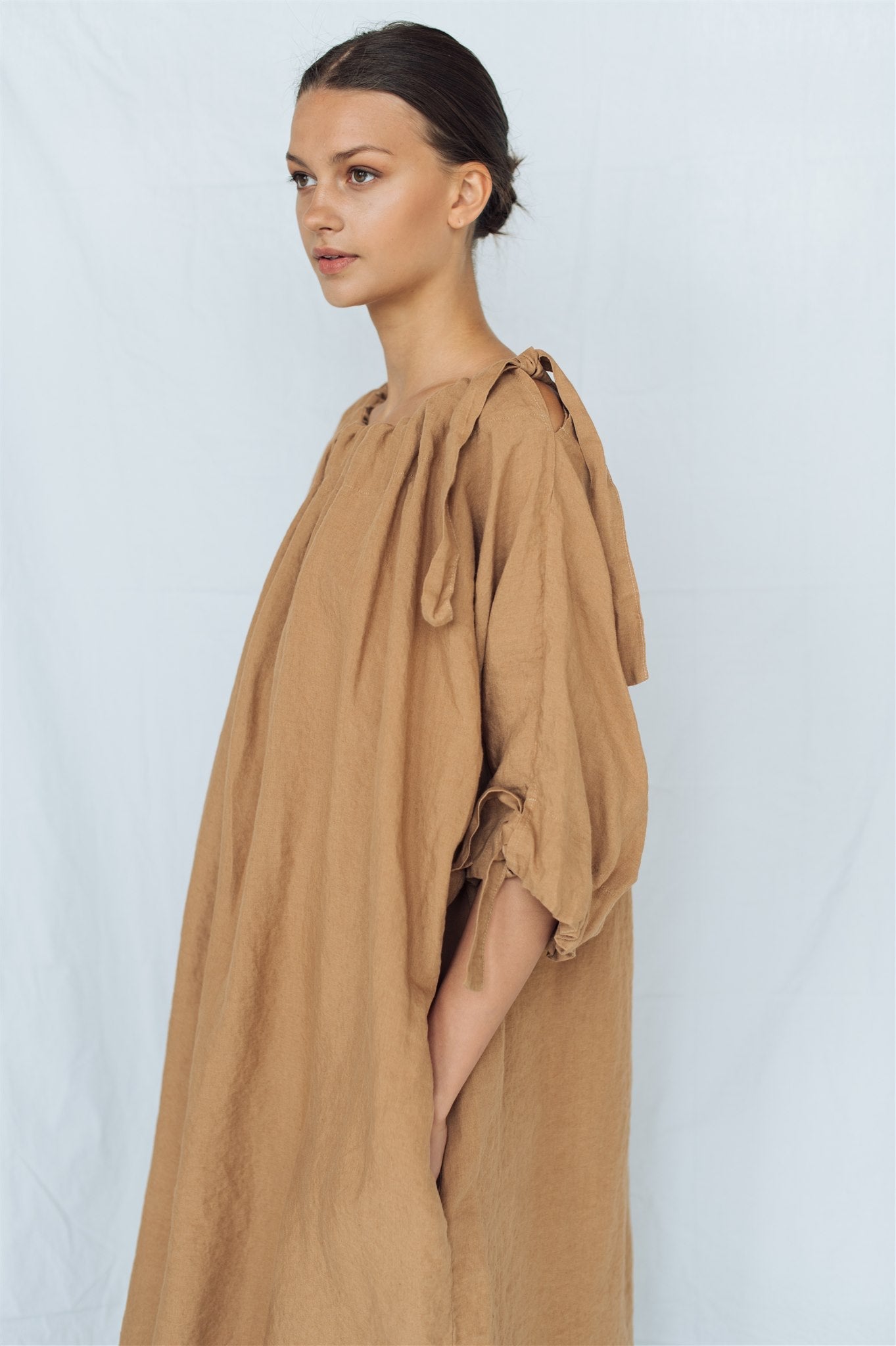 CAMEL tunic dress white - MOO Linen Shop