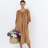 CAMEL tunic dress white - MOO Linen Shop