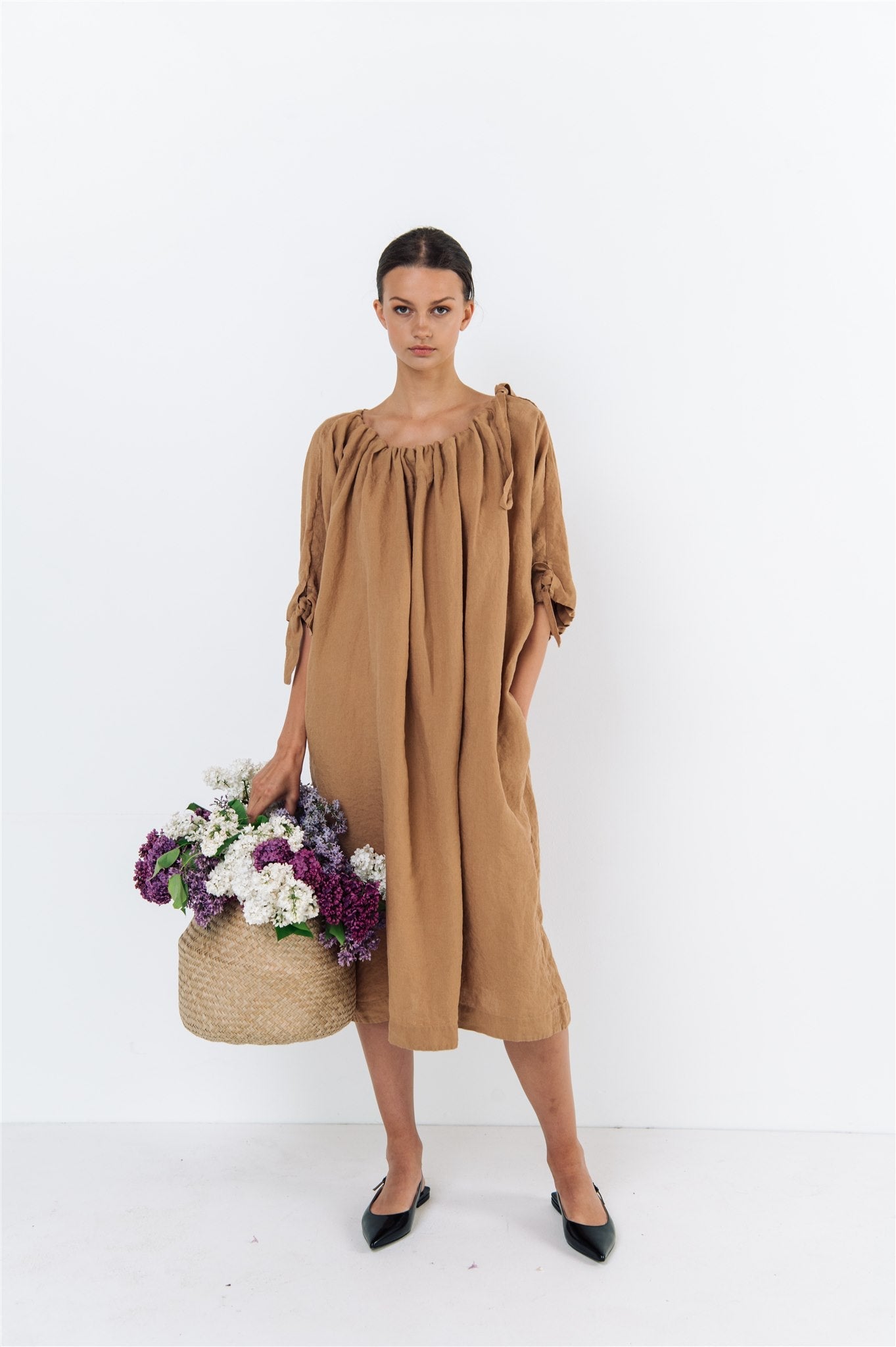 CAMEL tunic dress white - MOO Linen Shop