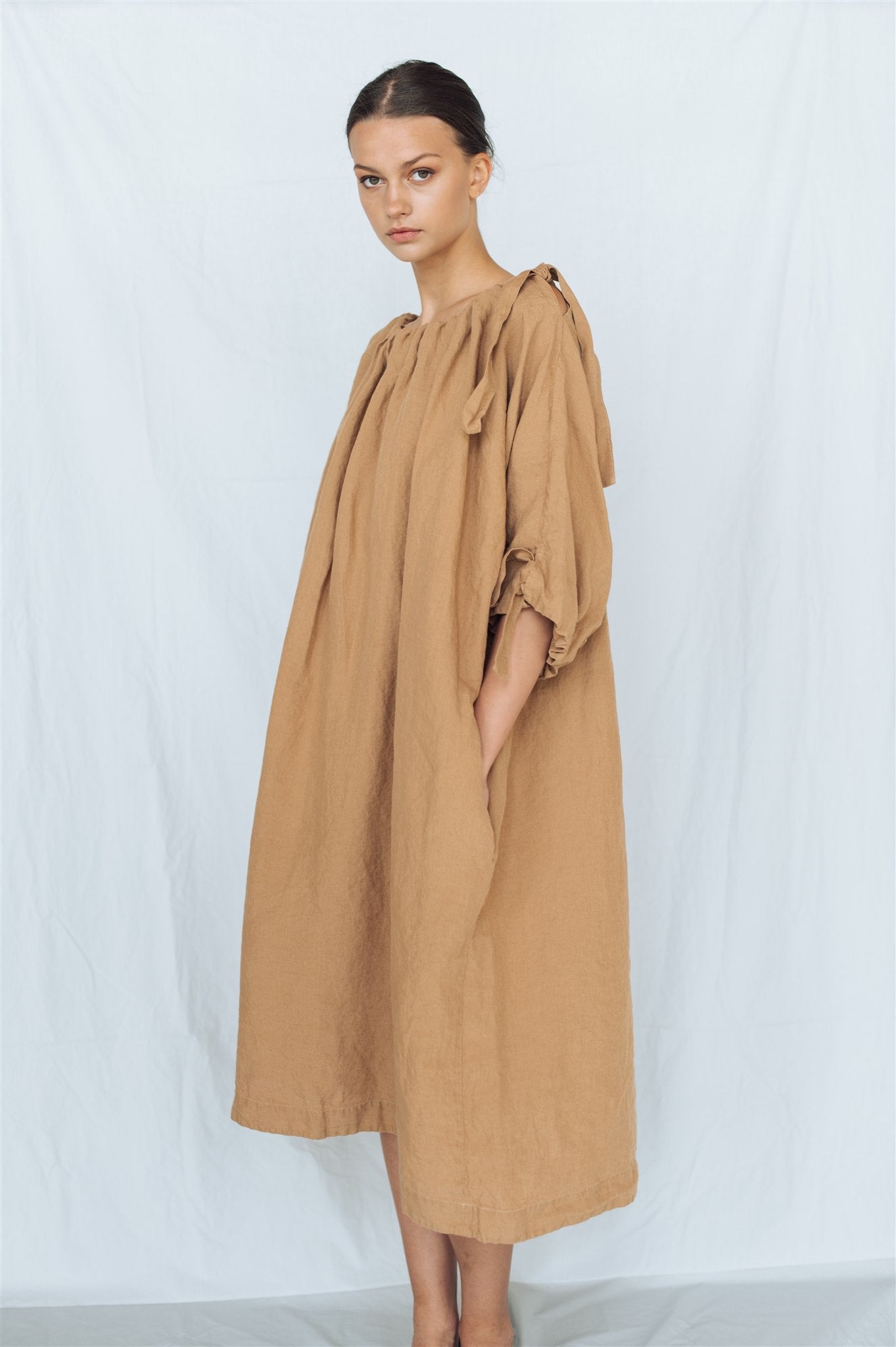 CAMEL tunic dress white - MOO Linen Shop
