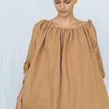 CAMEL tunic dress white - MOO Linen Shop