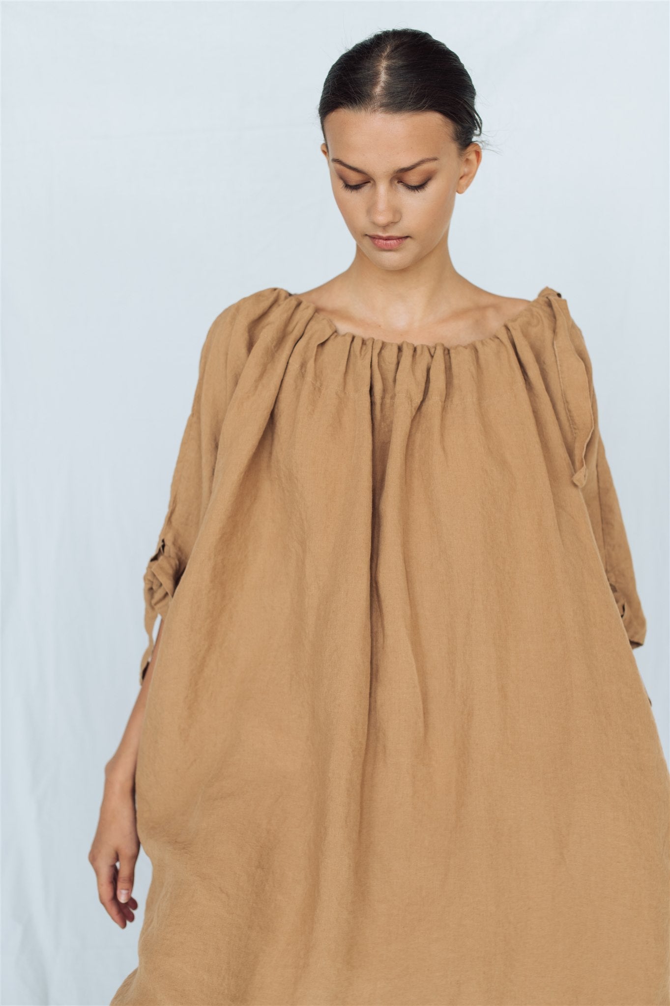 CAMEL tunic dress white - MOO Linen Shop