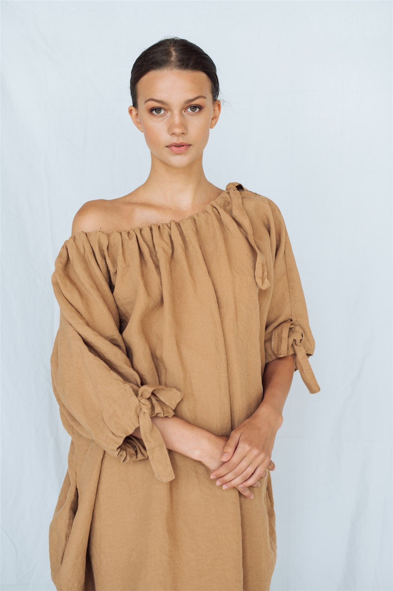 CAMEL tunic dress white - MOO Linen Shop