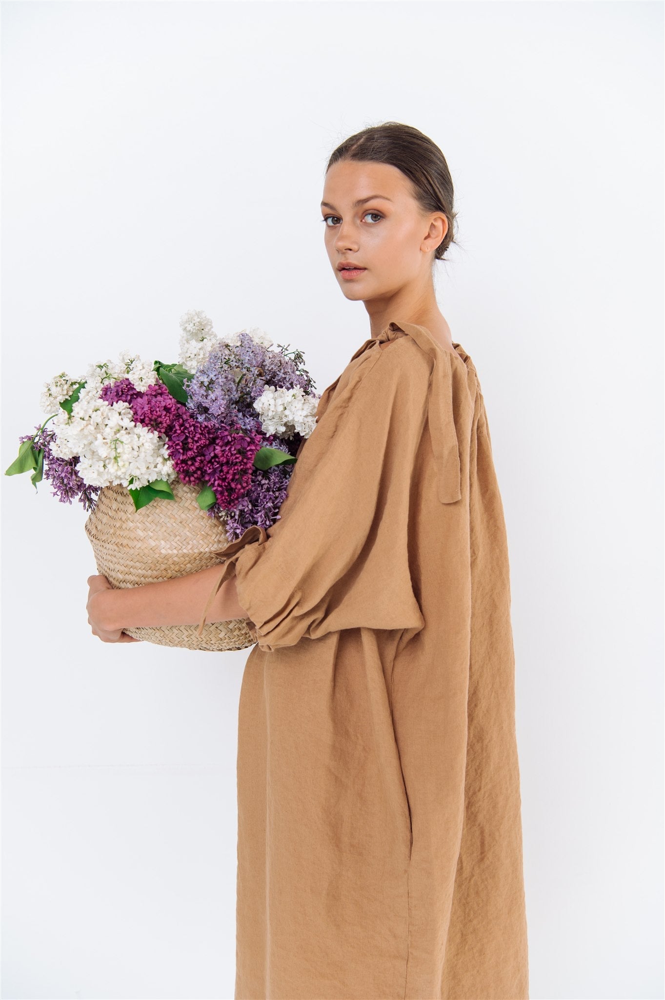 CAMEL tunic dress white - MOO Linen Shop