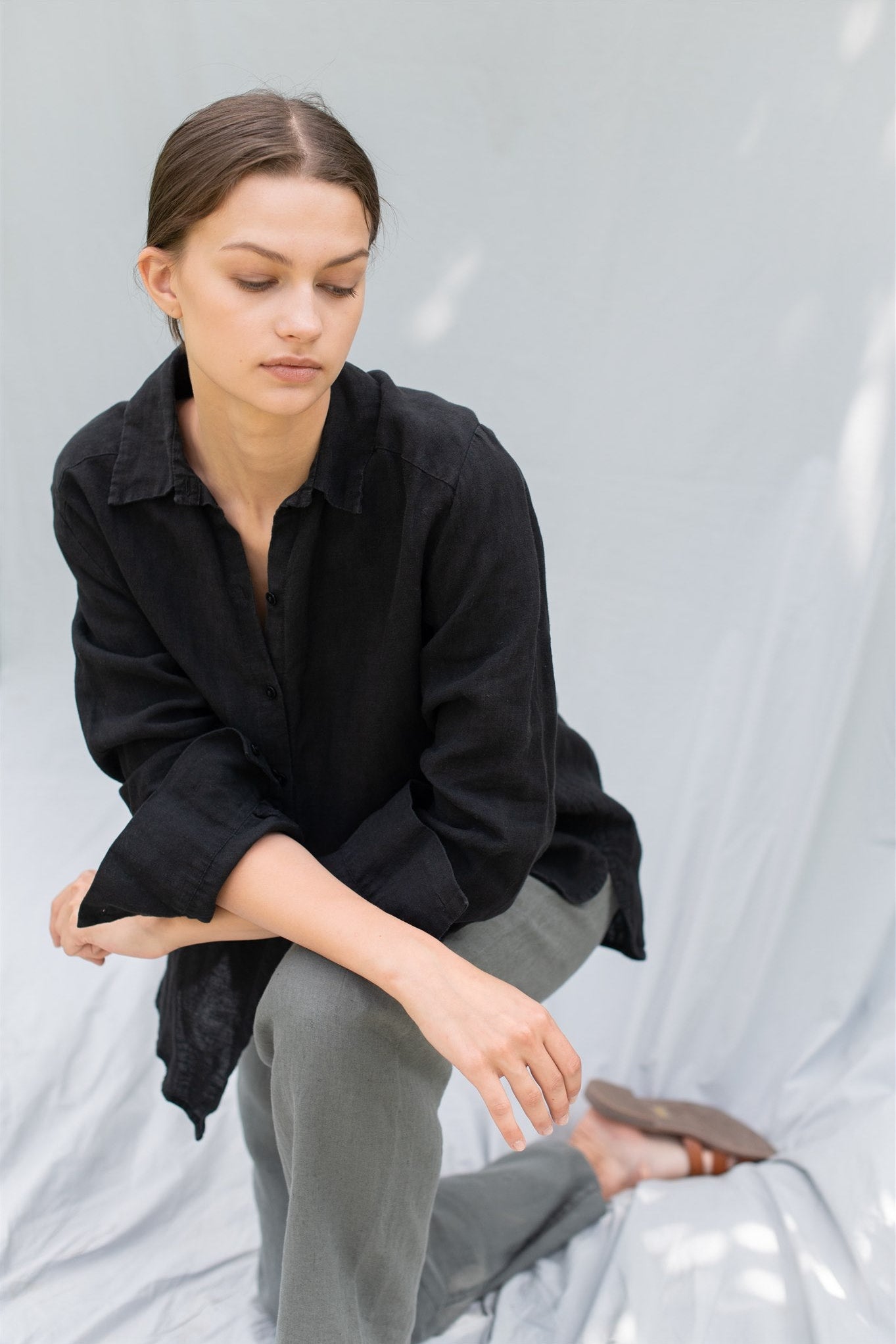 CARLA classic linen shirt natural - MOO Linen Shop