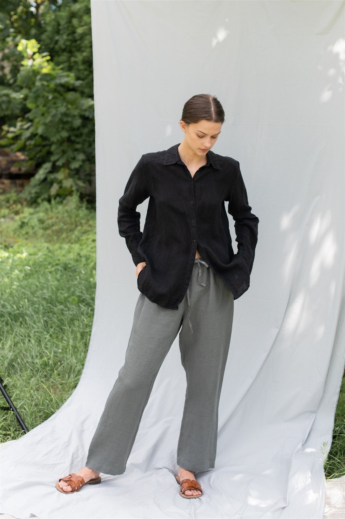 CARLA classic linen shirt natural - MOO Linen Shop