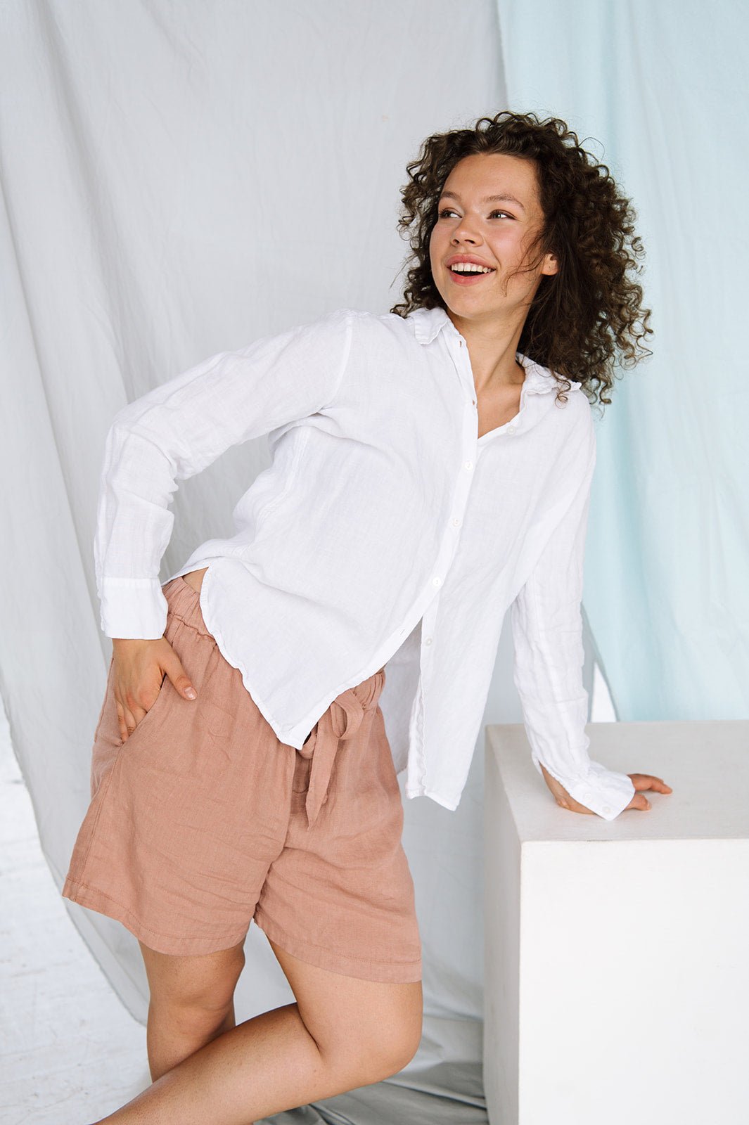CARLA classic white linen shirt natural linen - MOO Linen Shop